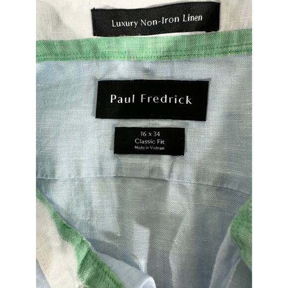 Paul Fredrick Luxery Non Iron Linen Shirt Size 16 x 34 Classic Fit Light Blue - Picture 3 of 7
